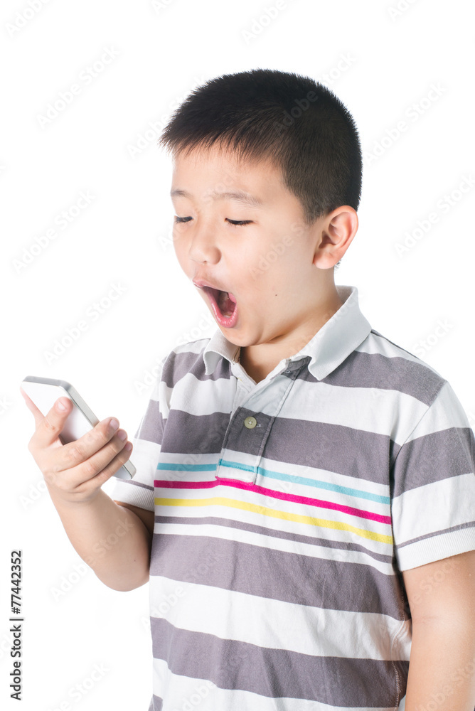 boy with mobile phone in hand isolated on white background boy with mobile phone in hand isolated on white background