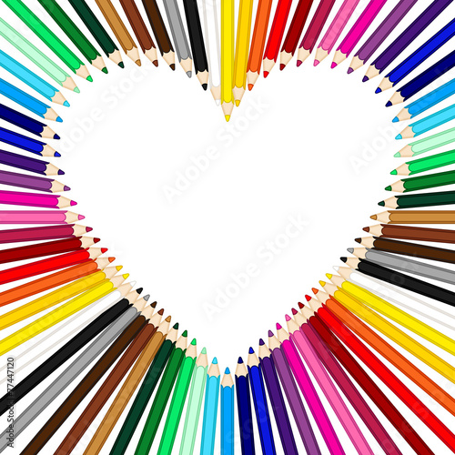 Colored pencils forming a heart frame