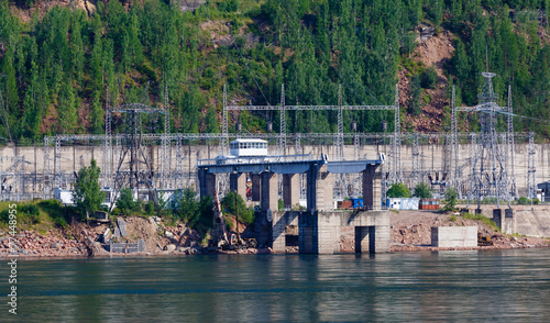 The Siberian landscape power plant on the Yenisei River photo
