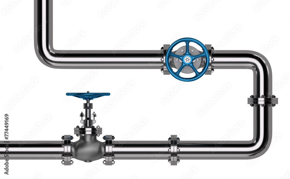 Pipes with Valves isolated on White Background. 3D illustration
