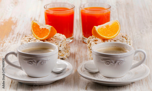 Healthy breakfast - coffee, orange juice