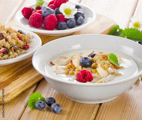 Healthy breakfast - yogurt with muesli