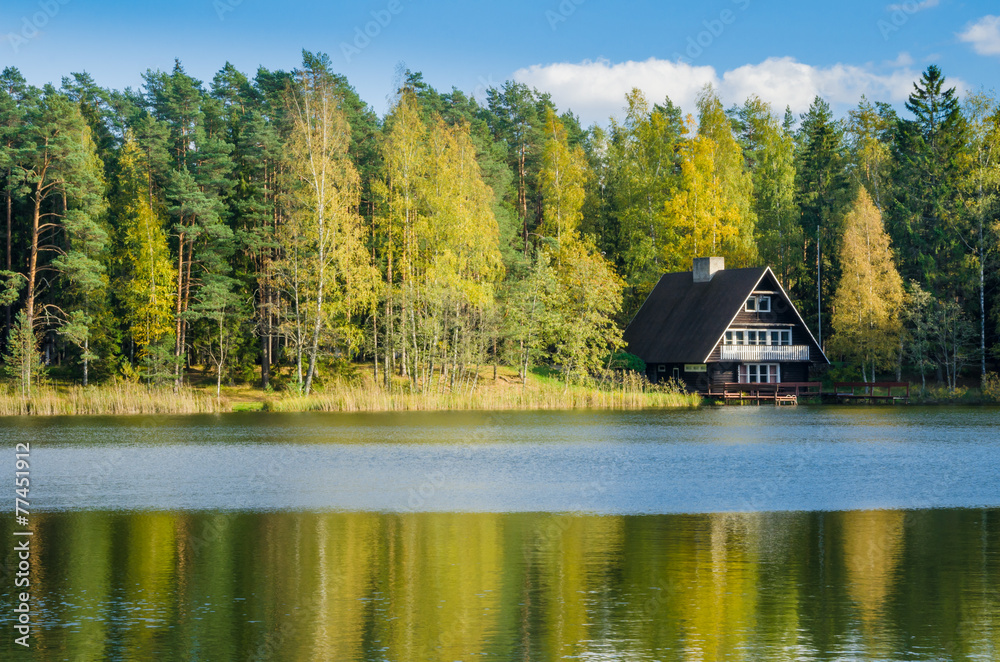Autumn landscape on the lake in the woods Autumn landscape on the lake in the woods