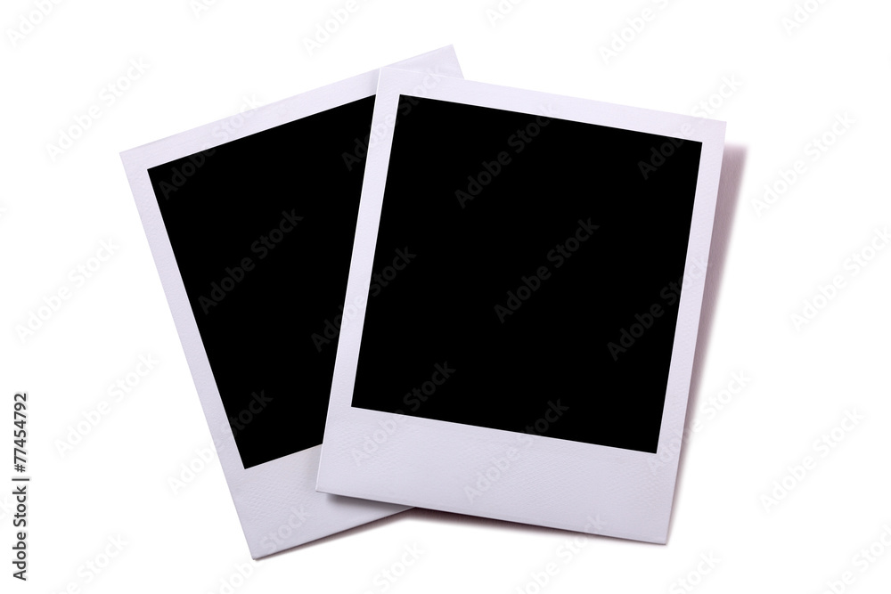 Two polaroid style instant camera photo print frame isolated white background with shadow Two polaroid style instant camera photo print frame isolated white background with shadow