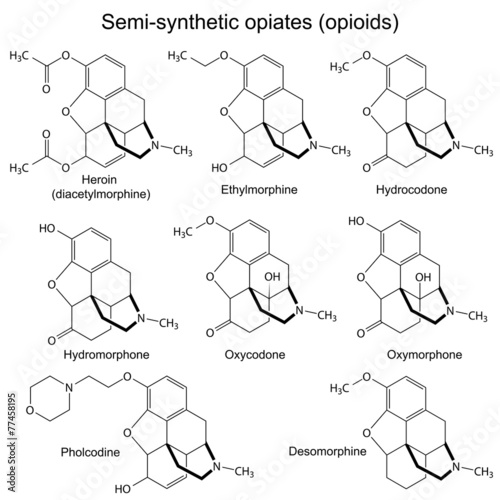 Chemical formulas of main semisynthetic opiates
