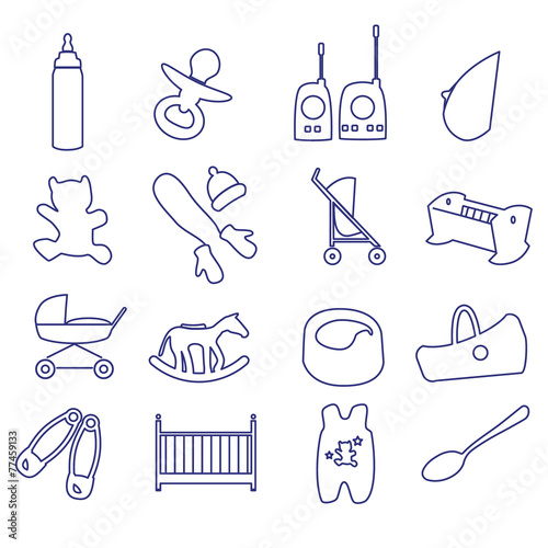 equipment for baby outline icons set ps10