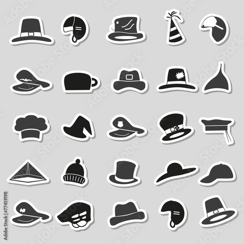 various black and gray hats stickers vector set eps10