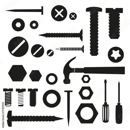hardware screws and nails with tools symbols eps10