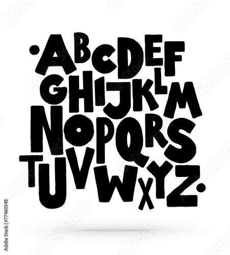 Hand drawn comics style letttering font. Vector alphabet photo