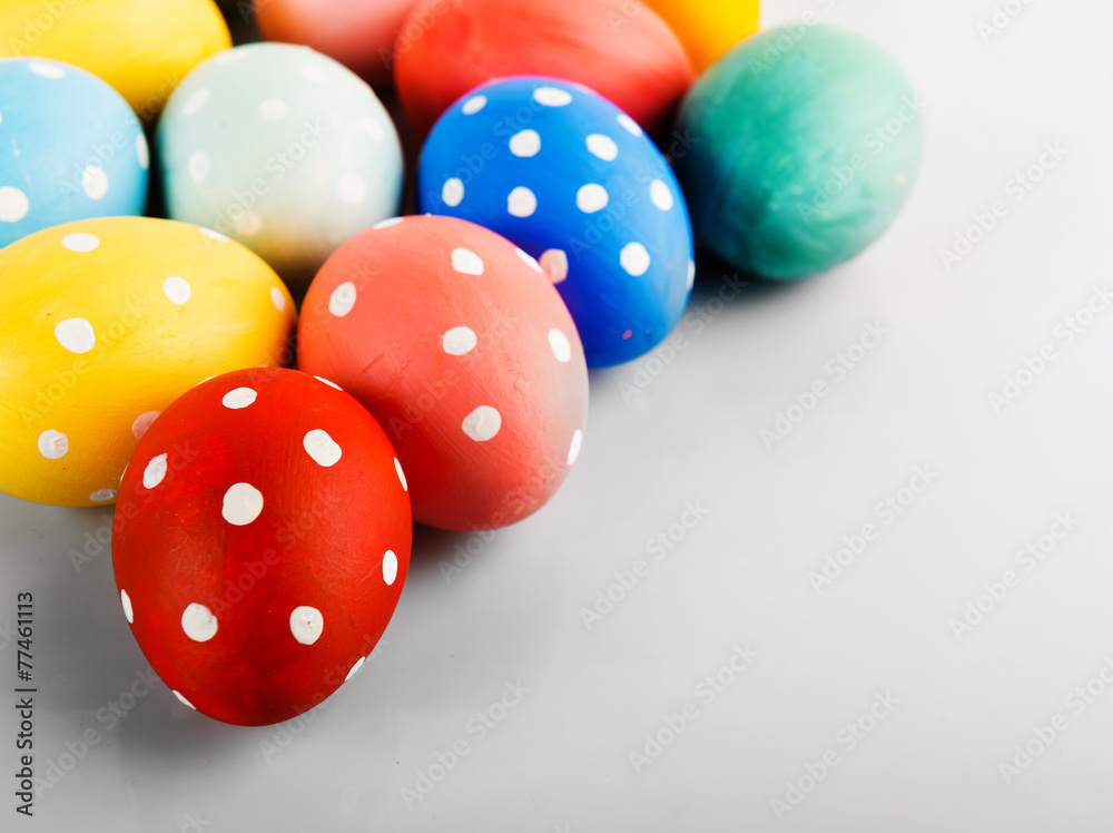 Easter eggs painted in pastel colors on a white background Easter eggs painted in pastel colors on a white background