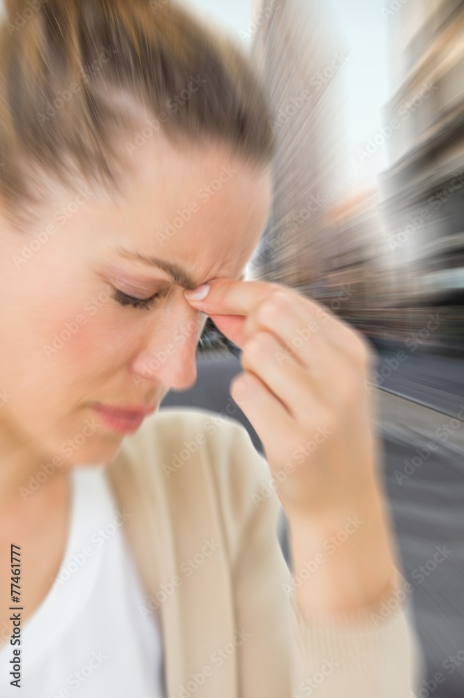 Composite image of woman with headache Composite image of woman with headache