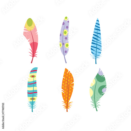 Vector colored feathers set. Bird feathers painted in colorful © topvectors