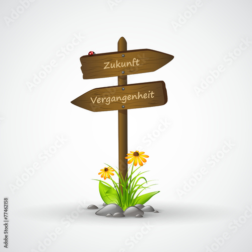 holzschild zukunft vergangenheit