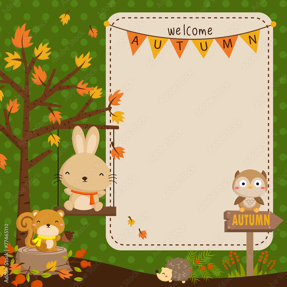 Obraz premium autumn woodland animal vector card