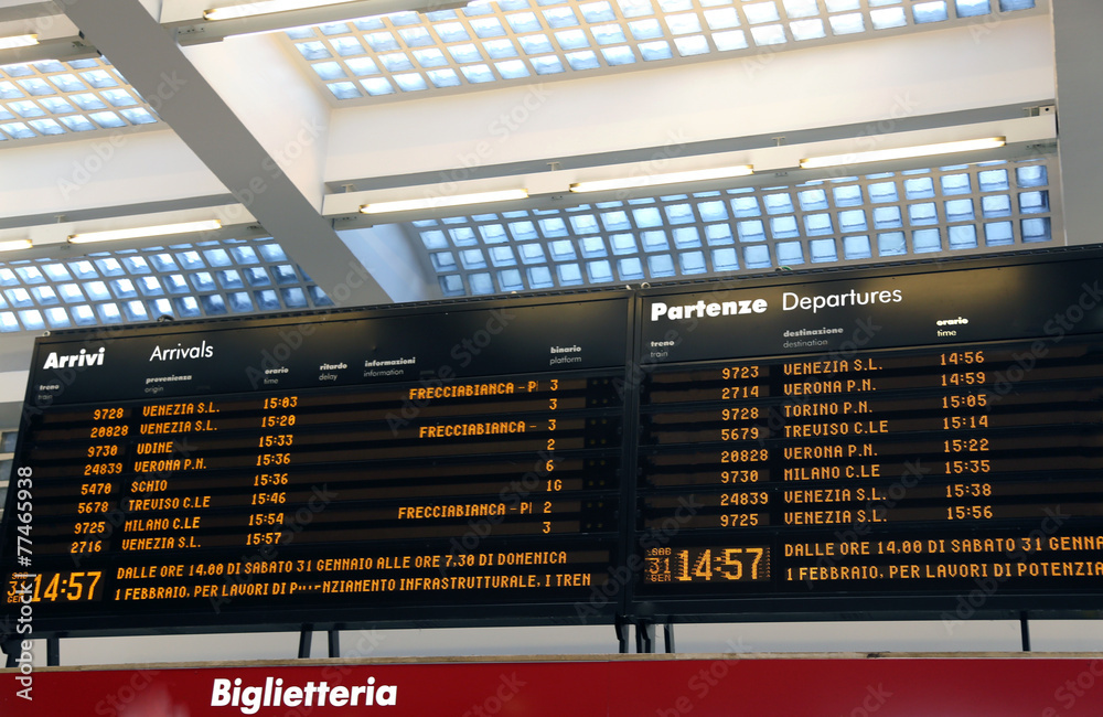 Public transport timetable at a station in Italy