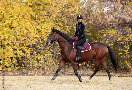 Riding lessons in the park in autumn photo