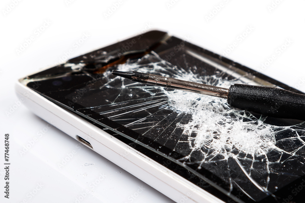 Smartphone with cracked display Smartphone with cracked display