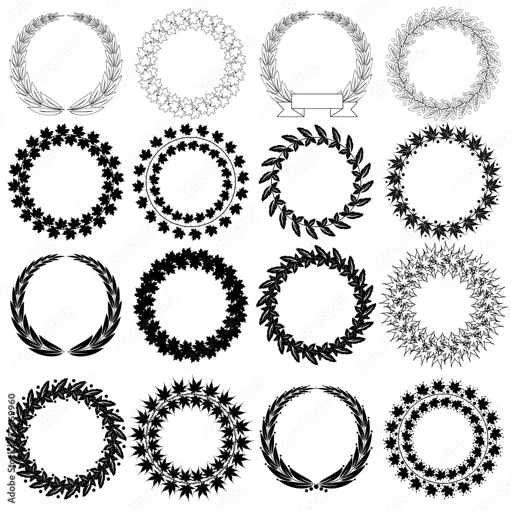 Set black laurel wreath on the white background. Vector illustr Set black laurel wreath on the white background. Vector illustr