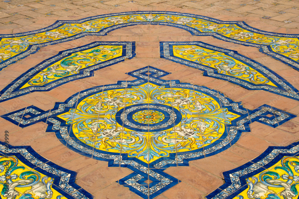 Colorful pattern tiled floor