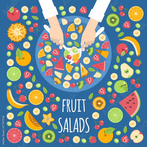 Chef cortando frutas para ensalada