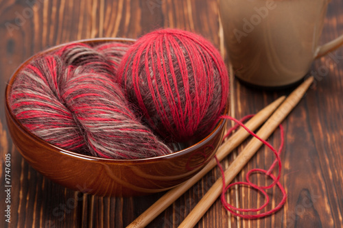 Knitting Accessories. Yarn Balls. Wooden Knit Needles