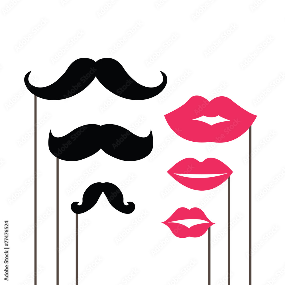 Set of mustaches and lips Set of mustaches and lips