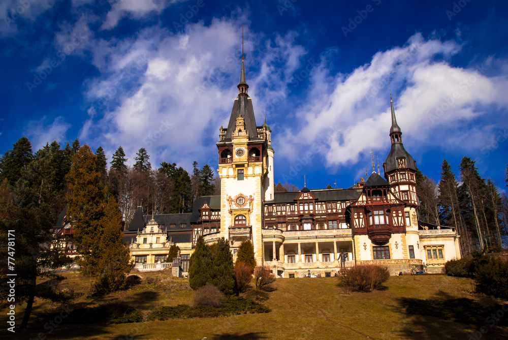 Peles Castle Sinaia in the Carpathians Mountains, Romania.