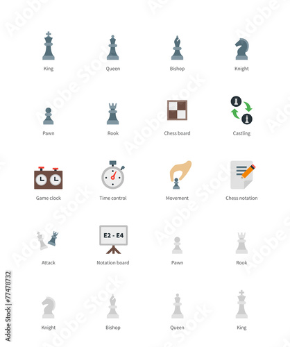 Chess colored icons on white background.