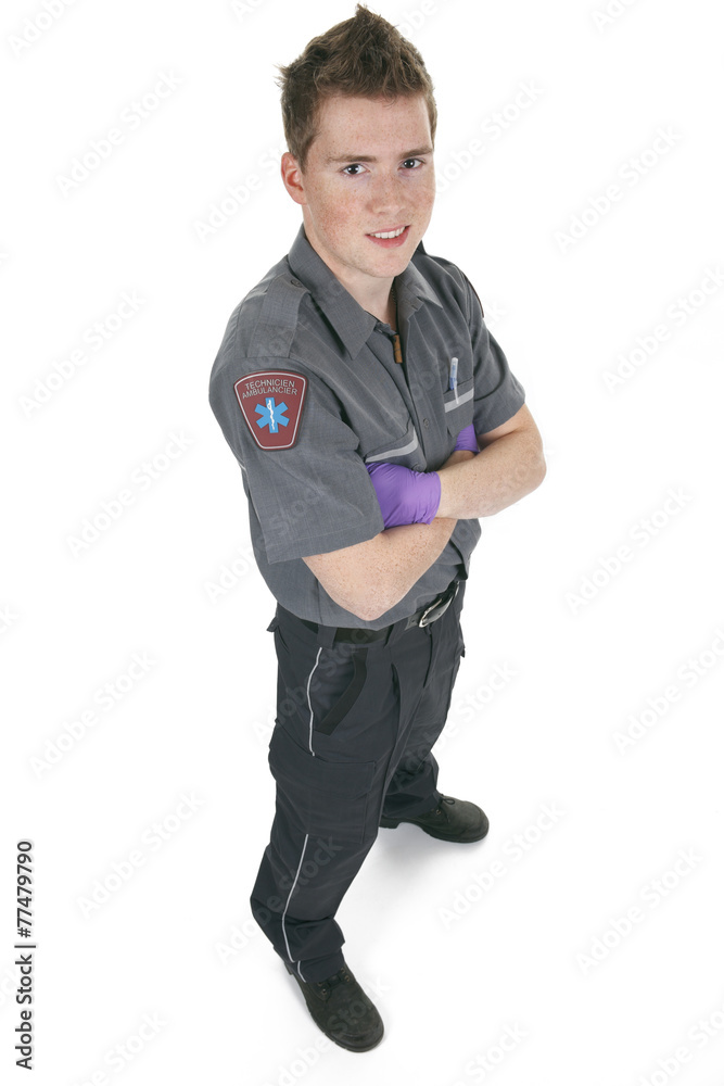 Paramedic employee in the front of a white background Paramedic employee in the front of a white background