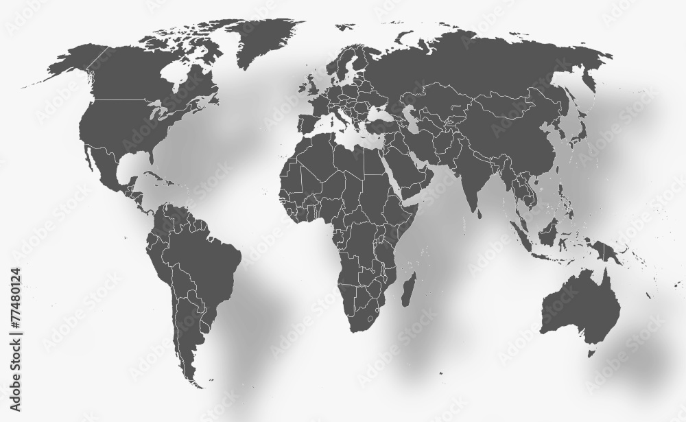 Fototapeta premium World map vector with shadow - Globalisierung - Weltkarte