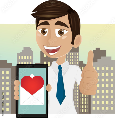 Man holding mobile phone with love message