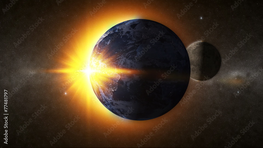 The moon travels around the earth which is illuminated by the sun and some stars are borning in the space