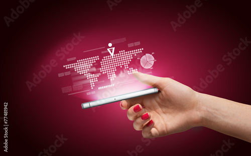 Hand with smartphone and business icons