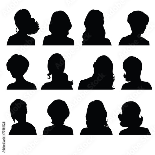 Set of silhouettes of female heads
