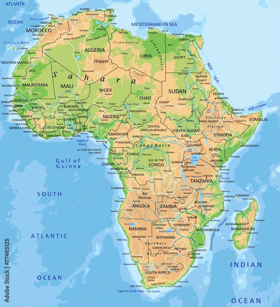 Vettoriale Stock High detailed Africa physical map with labeling ...