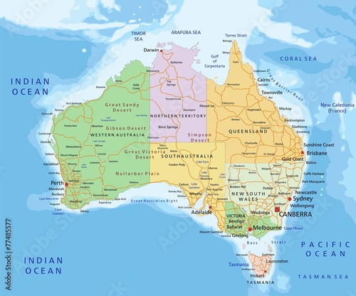 Australia - Highly detailed editable political map.