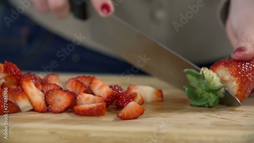 Clean and cut strawberry photo