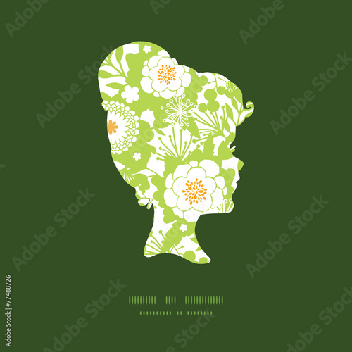Vector green and golden garden silhouettes girl portrait