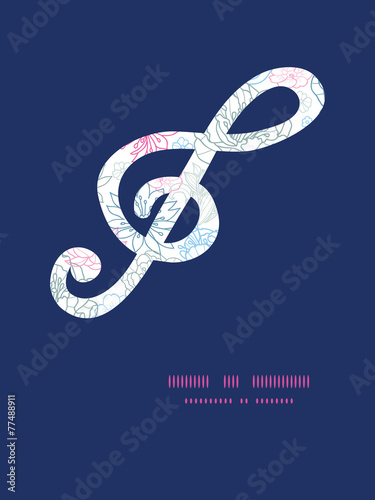 Vector gray and pink lineart florals gclef musical silhouette