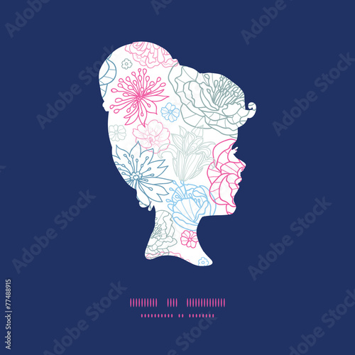 Vector gray and pink lineart florals girl portrait silhouette
