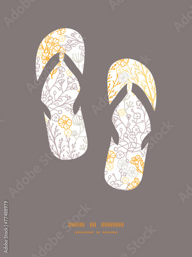 Vector magical floral flip flops silhouettes pattern frame