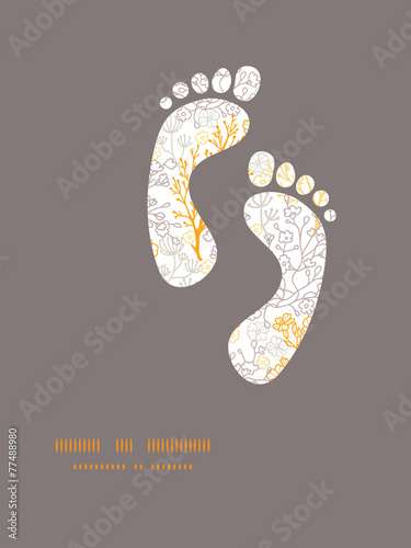 Vector magical floral footprints silhouettes pattern frame