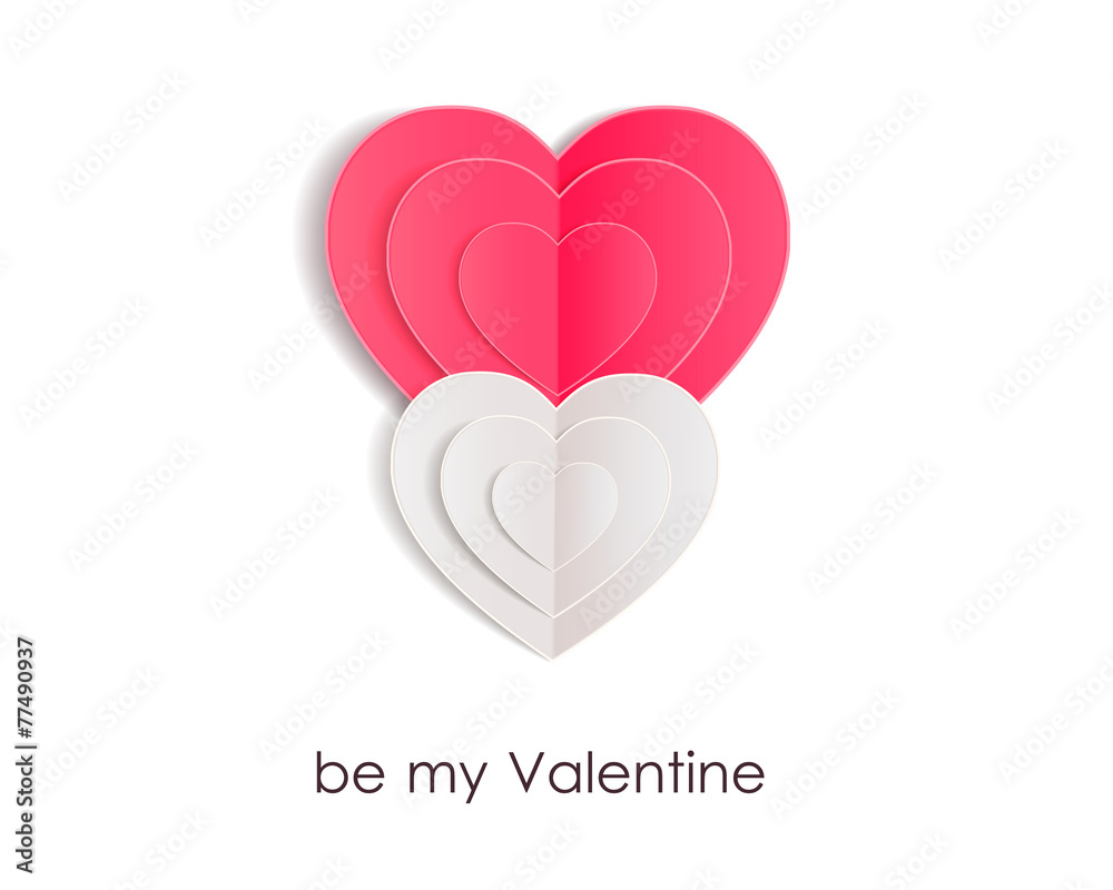Valentines day background with paper hearts isolated on white