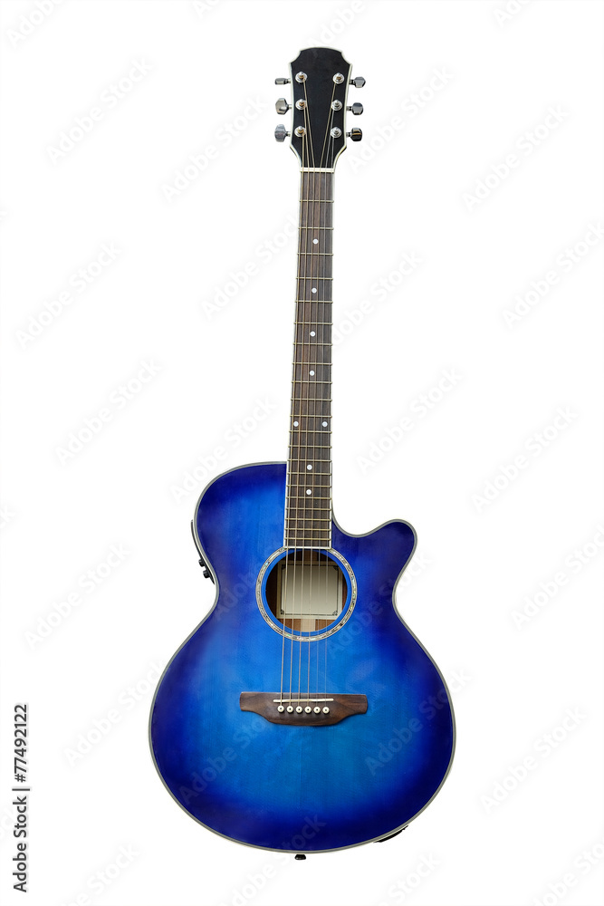 The image of blue acoustic guitar isolated The image of blue acoustic guitar isolated