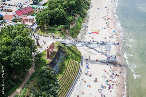 aerial view of sandy polish beach on Baltic sea photo