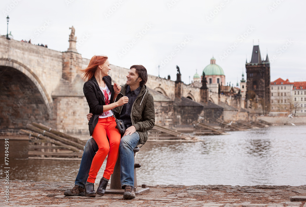 Young couple in love. Prague, Czech Republic, Europe.