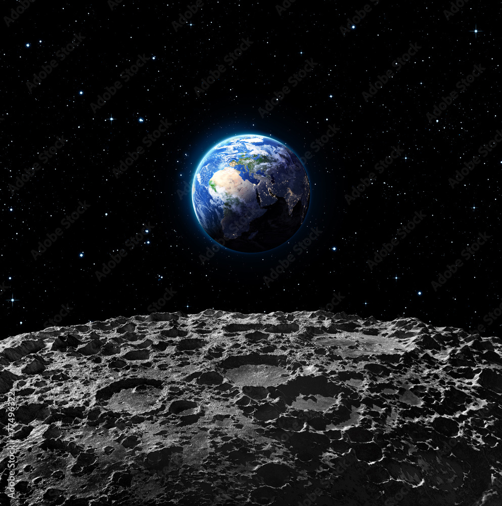 Views of Earth from the moon surface - Europe Stock Illustration ...