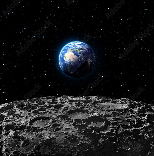 Fototapeta Naklejka Na Ścianę i Meble -  Views of Earth from the moon surface - Europe