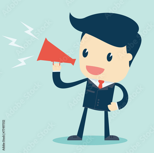 Cartoon Illustration of  Businessman Speaking with a Megaphone