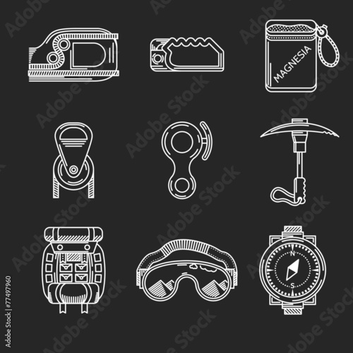 White line vector icons for mountaineering outfit